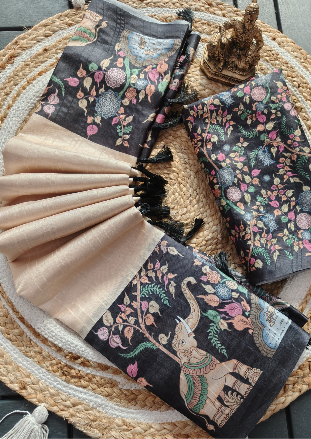 Handloom Tussar Silk Gajraj Chitrakala Digital Print Saree