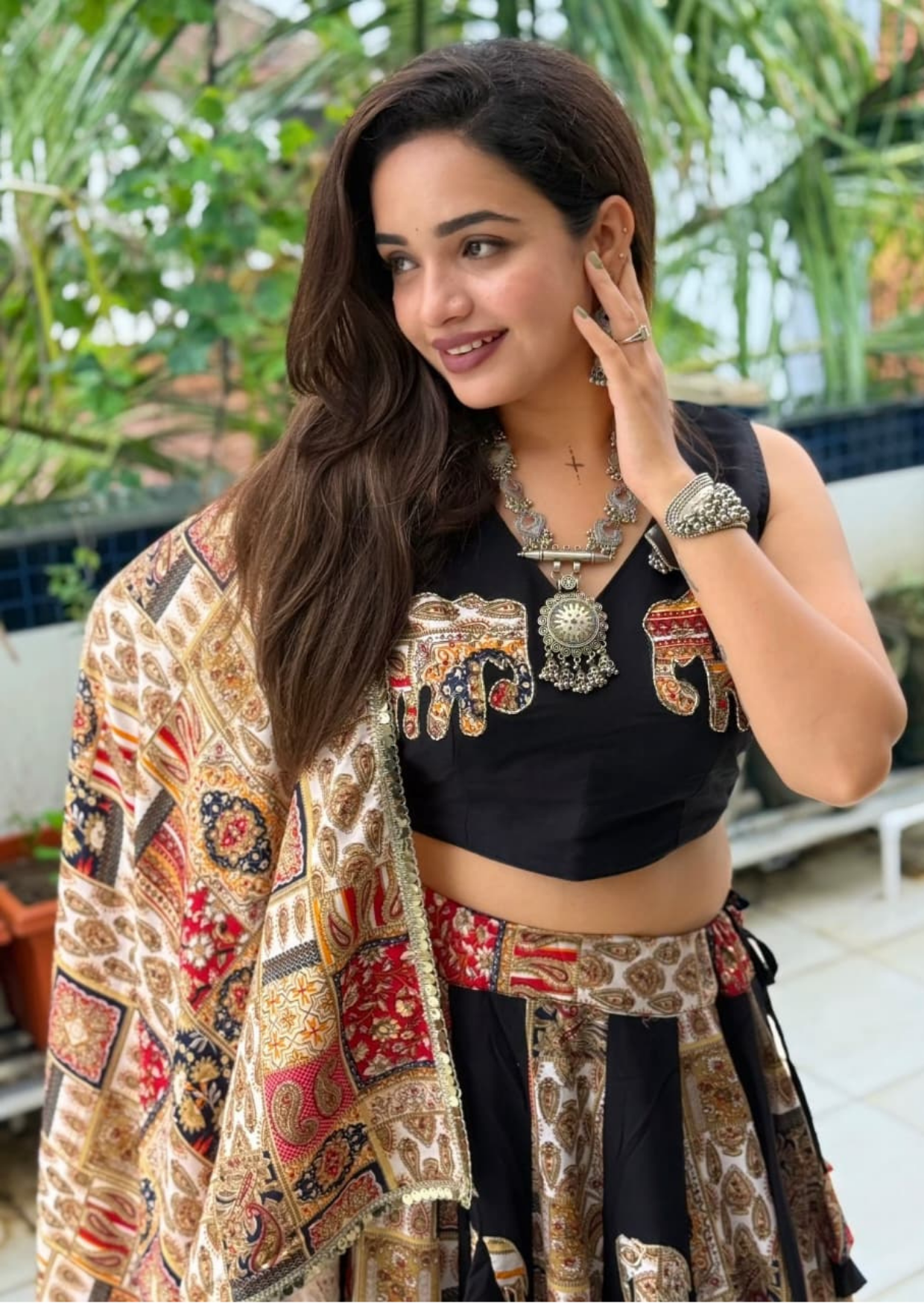 Black Regal Elephant Applique Pure Reyon Lehenga Set