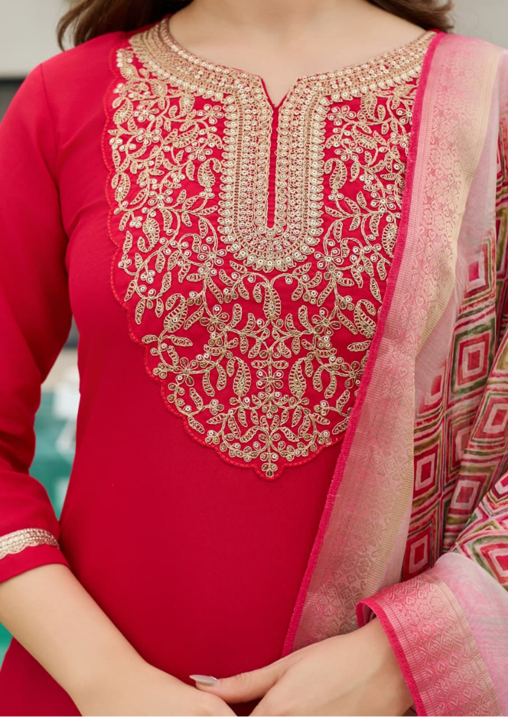 Ruby Elegance Heavy Rayon Embroidered Suit Set