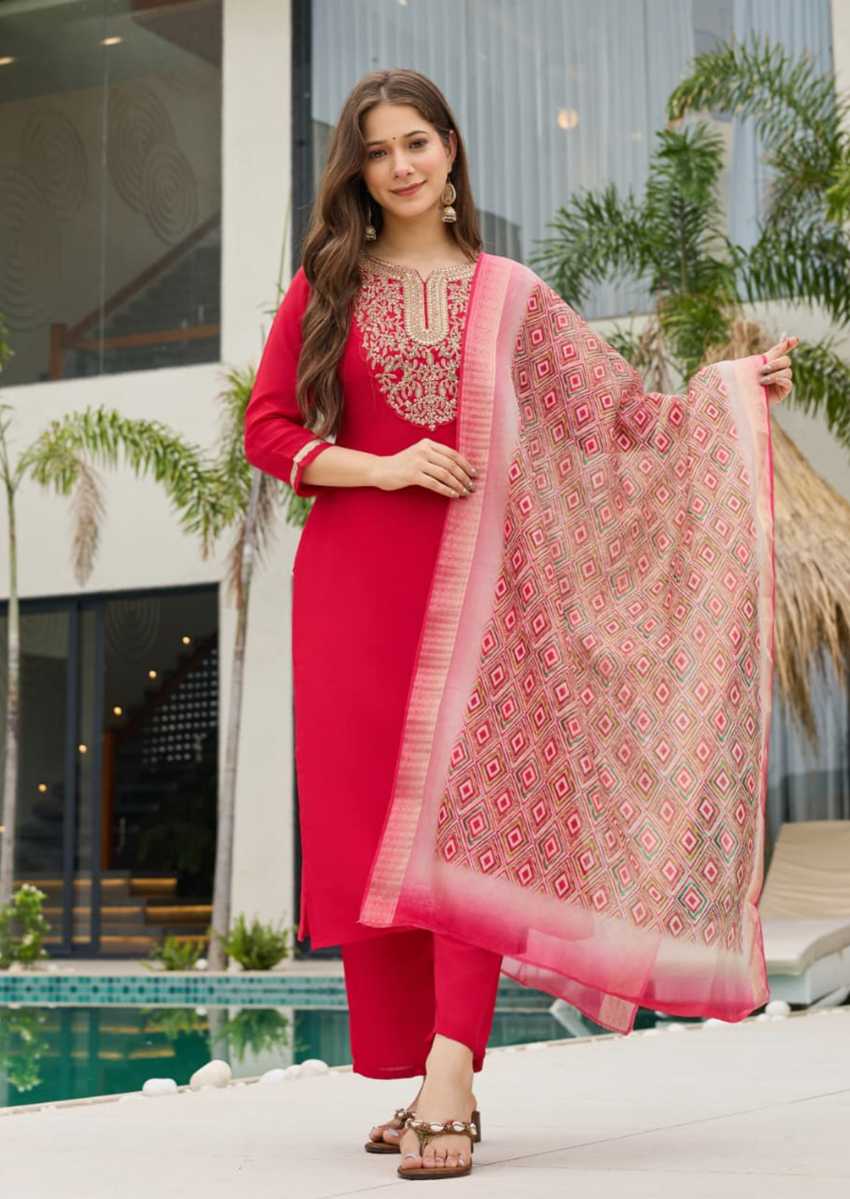Ruby Elegance Heavy Rayon Embroidered Suit Set