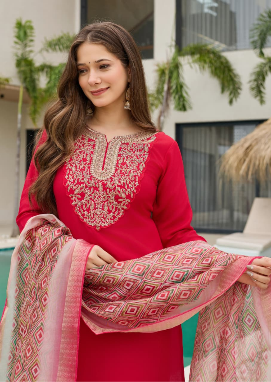 Ruby Elegance Heavy Rayon Embroidered Suit Set