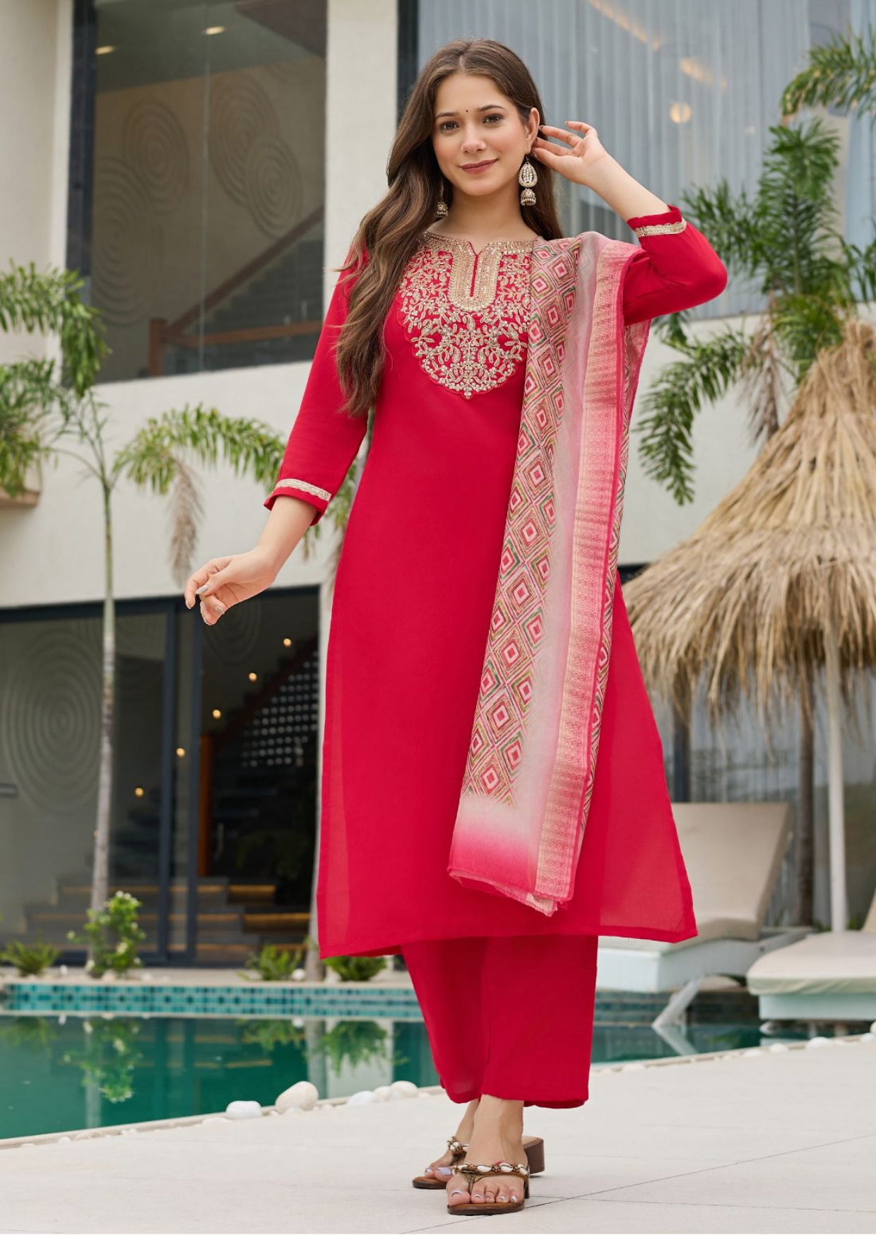 Ruby Elegance Heavy Rayon Embroidered Suit Set
