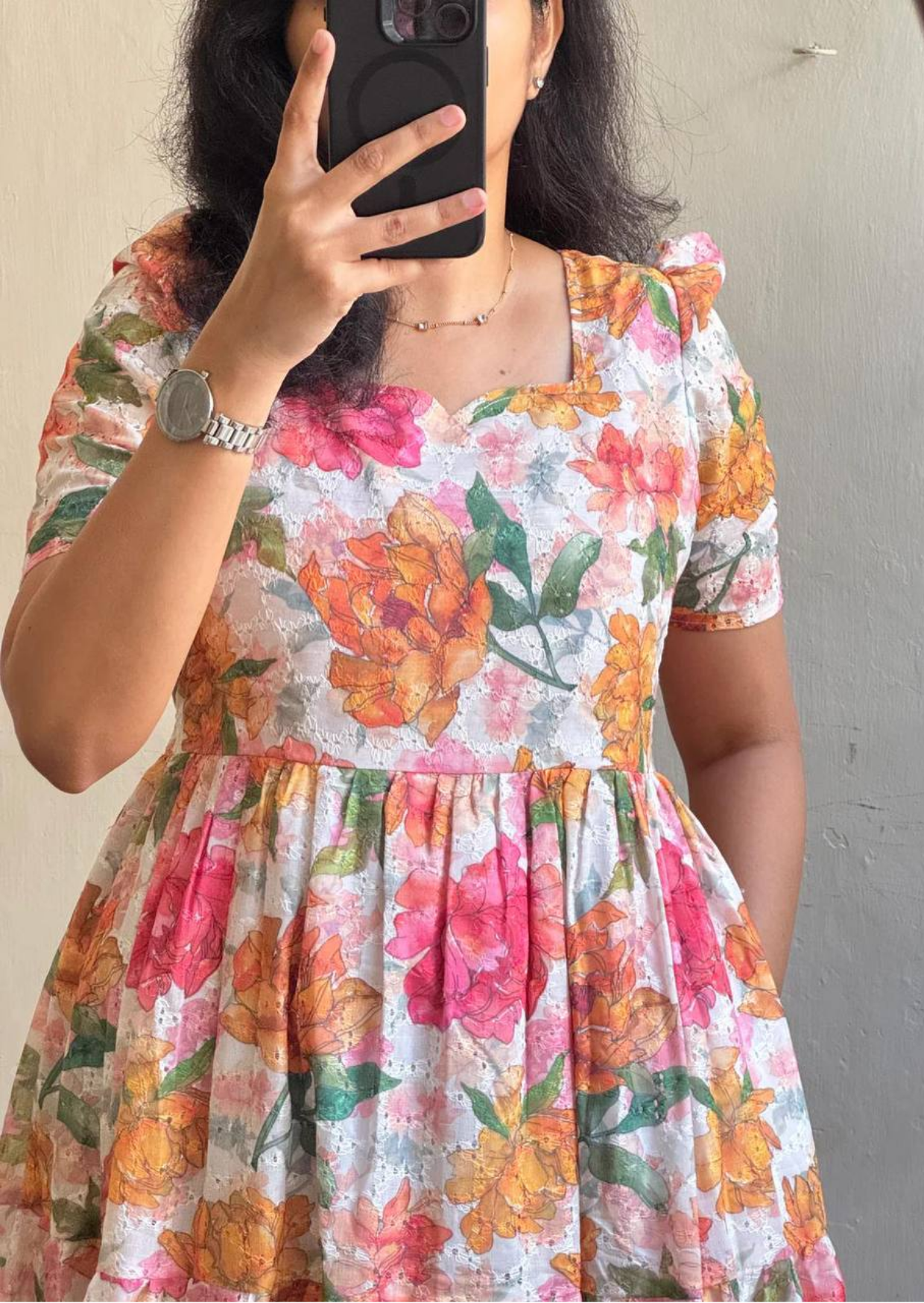 Elegant Textured Floral Football Fabric Midi Dress