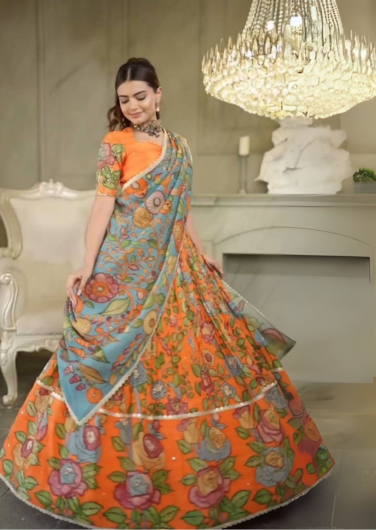 Aranya Multicolor Floral Digital Print Lehenga