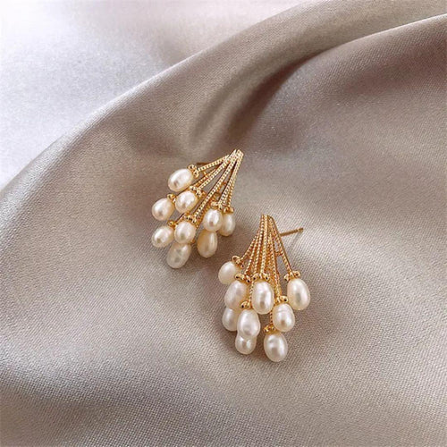 Elegant Gold & Pearl Cluster Earrings
