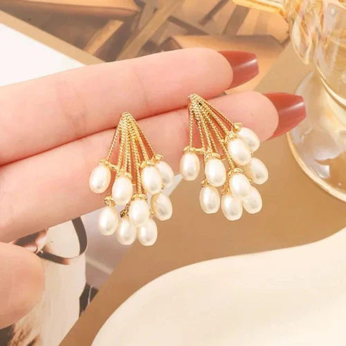 Elegant Gold & Pearl Cluster Earrings