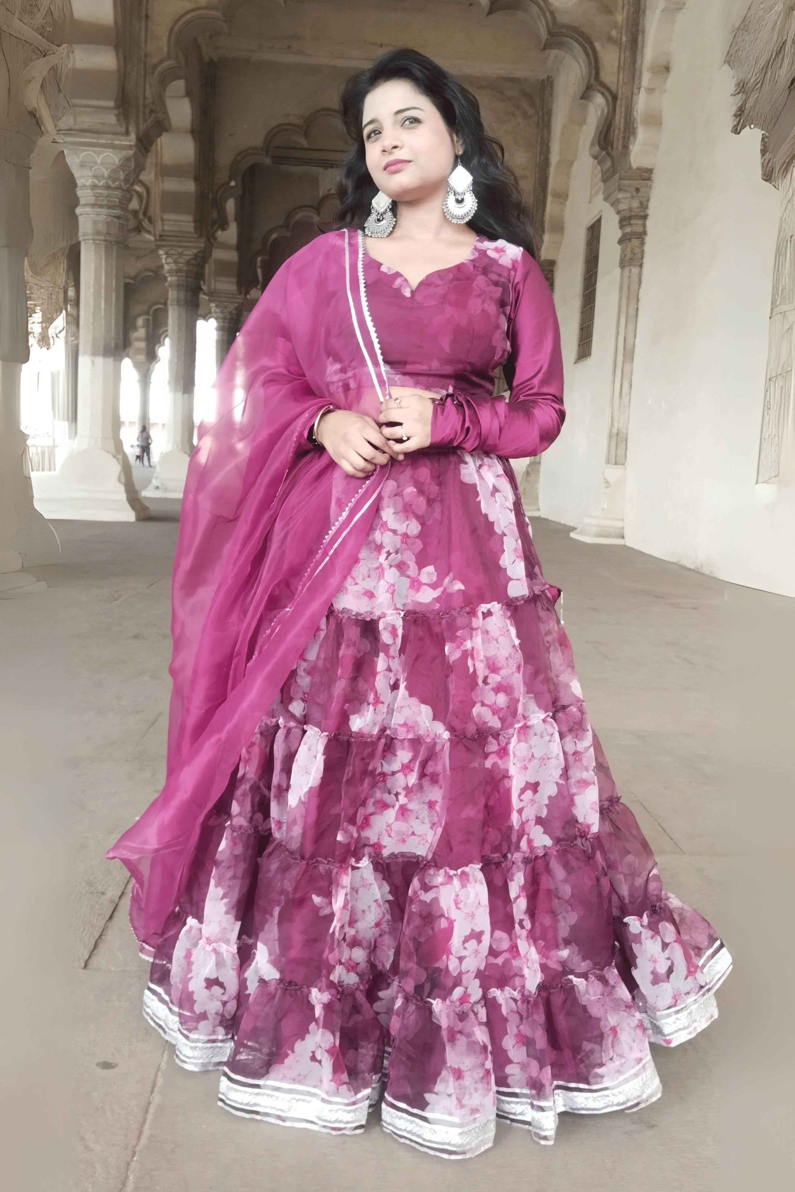 Angoori Elegance Floral Print Organza Lehenga Set