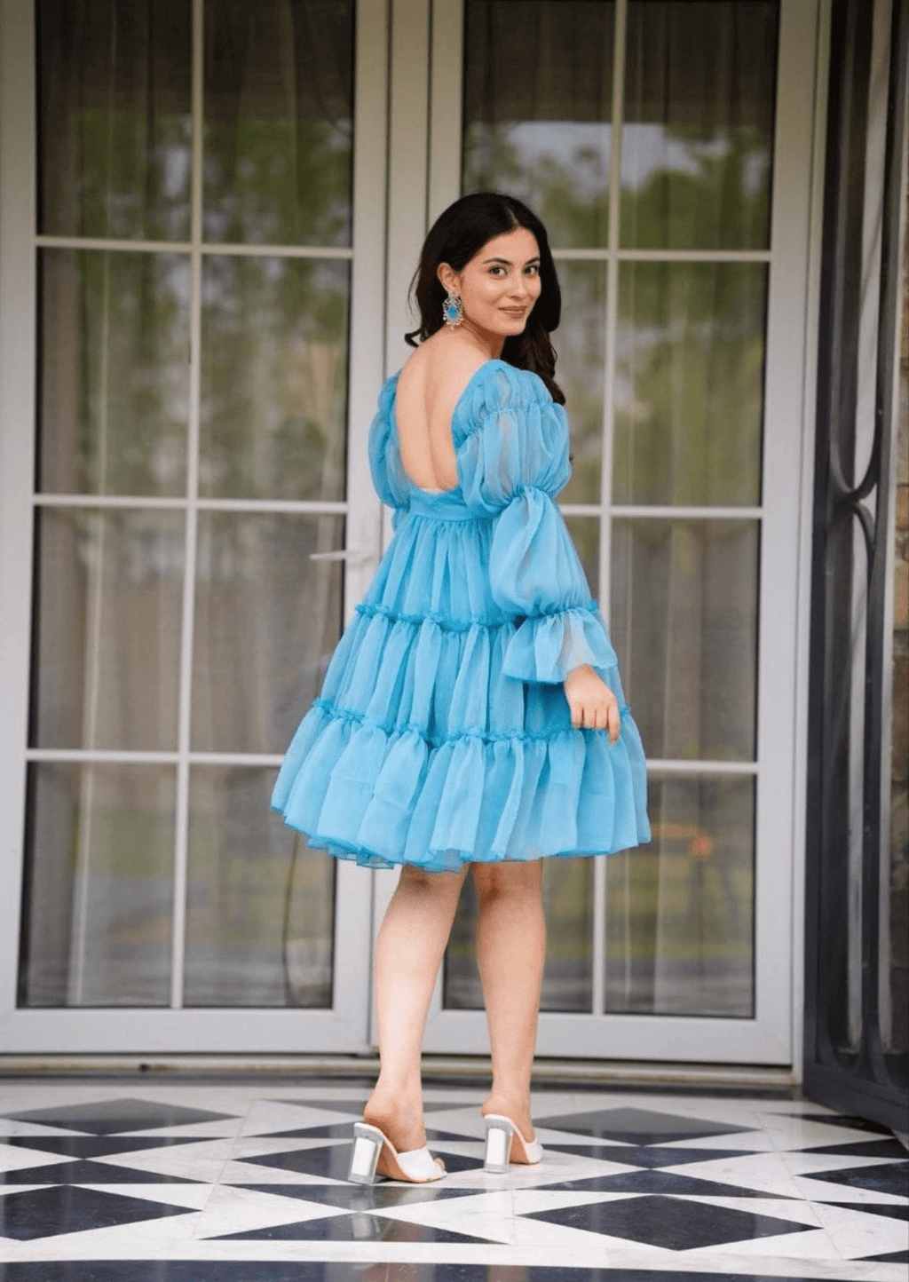 Aqua Charm Ruffled Short Dress
