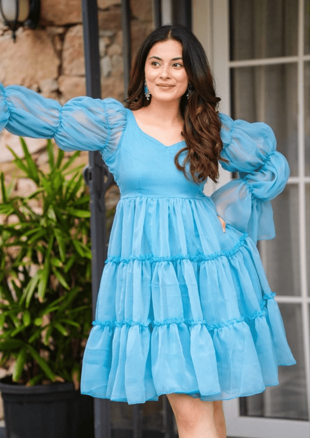 Aqua Charm Ruffled Short Dress
