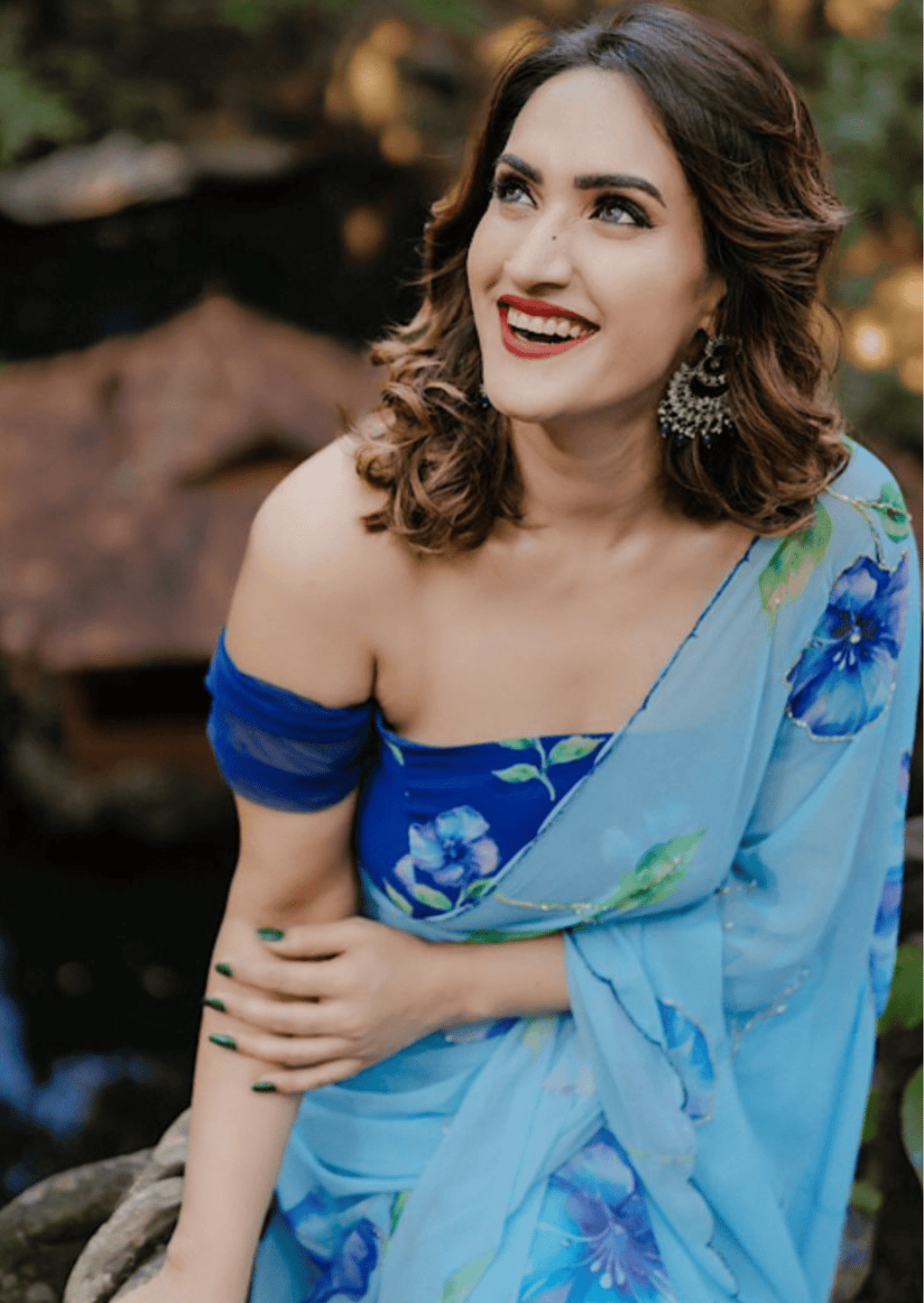 Azure Bloom Digital Print Georgette Saree