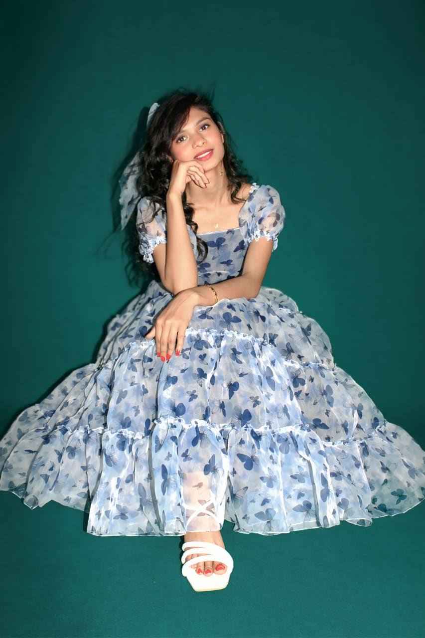 Blue Butterfly Tiered Dress
