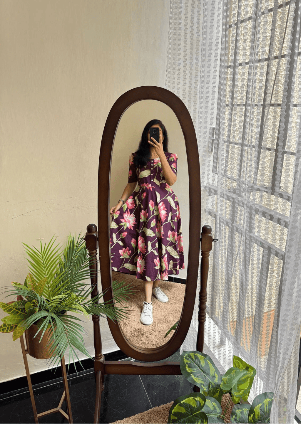 Elegant Lotus Bloom Soft Cotton Floral Dress