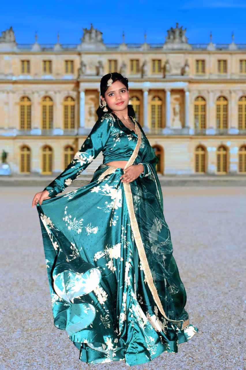 Emerald Bloom Satin Lehenga Set
