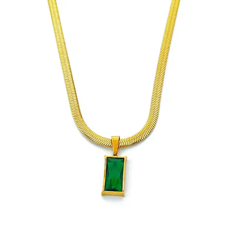 Emerald Herringbone Chain Pendant Necklace