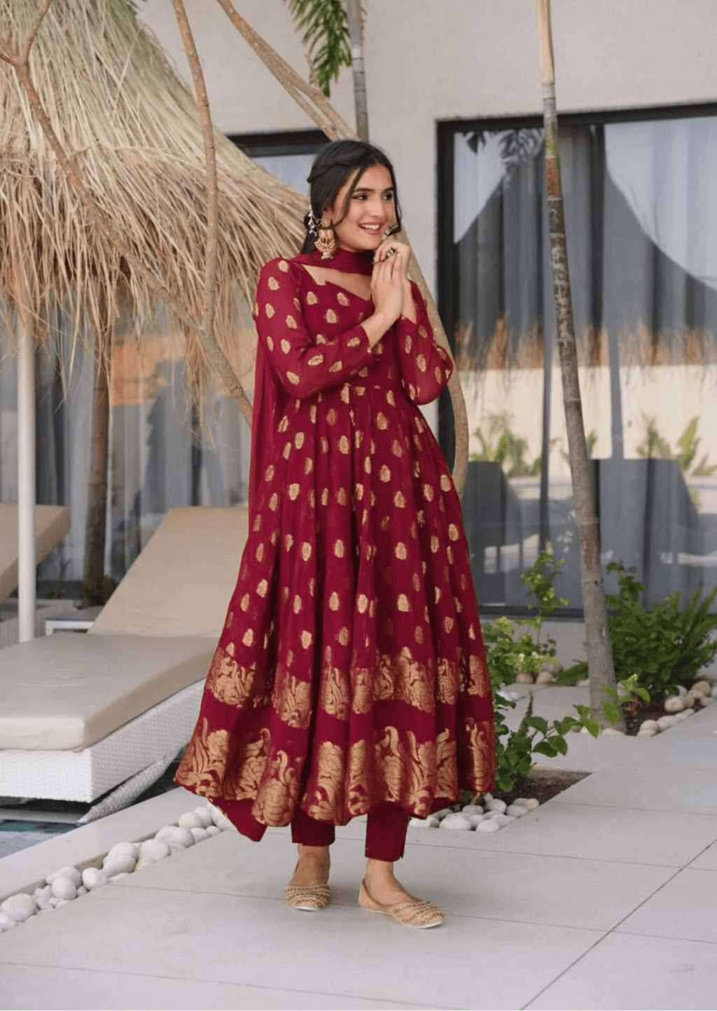 Gulmohar Maroon Anarkali Suit Set