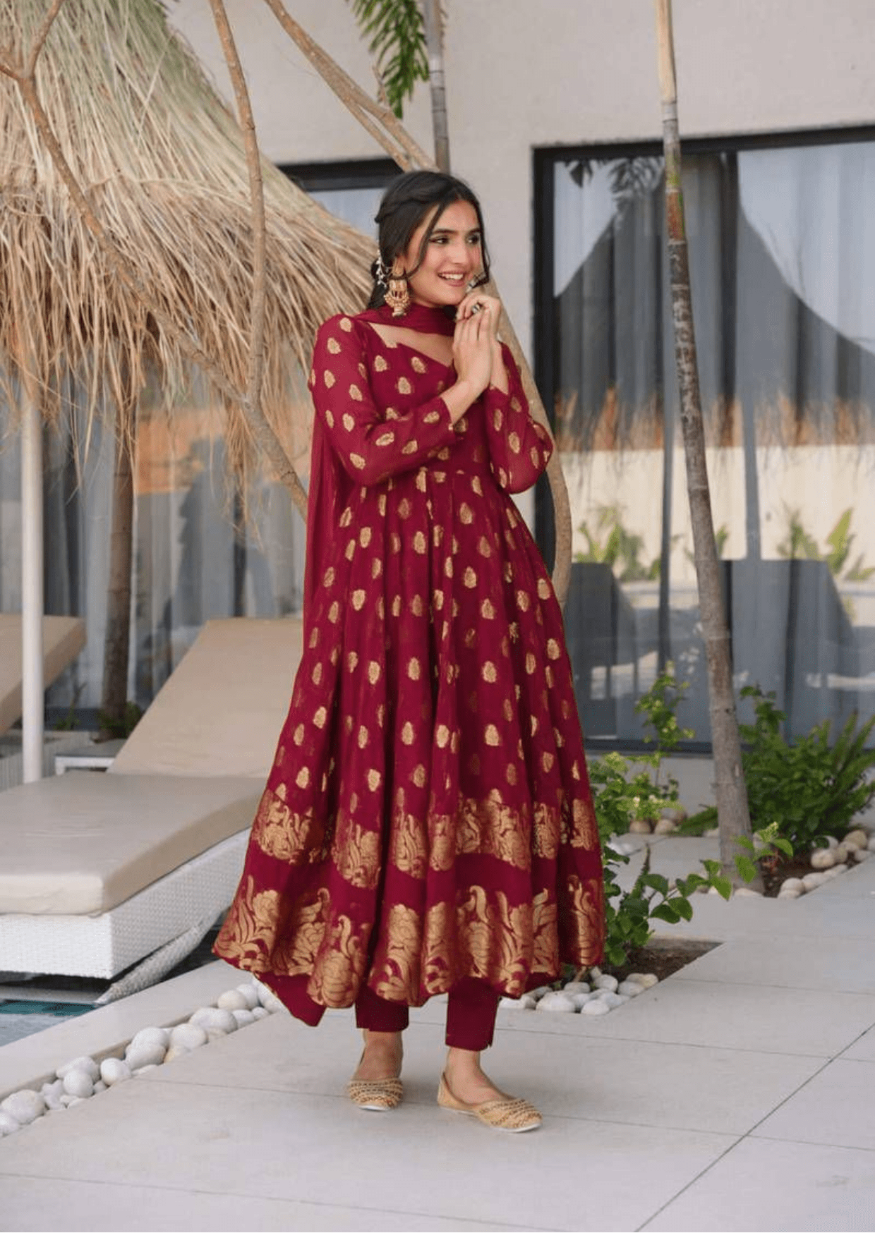 Gulmohar Maroon Anarkali Suit Set