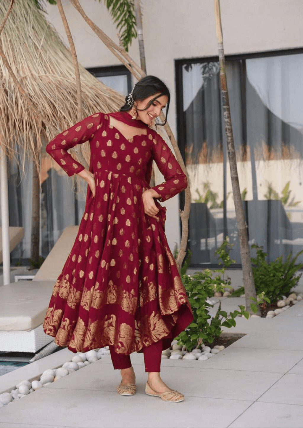 Gulmohar Maroon Anarkali Suit Set