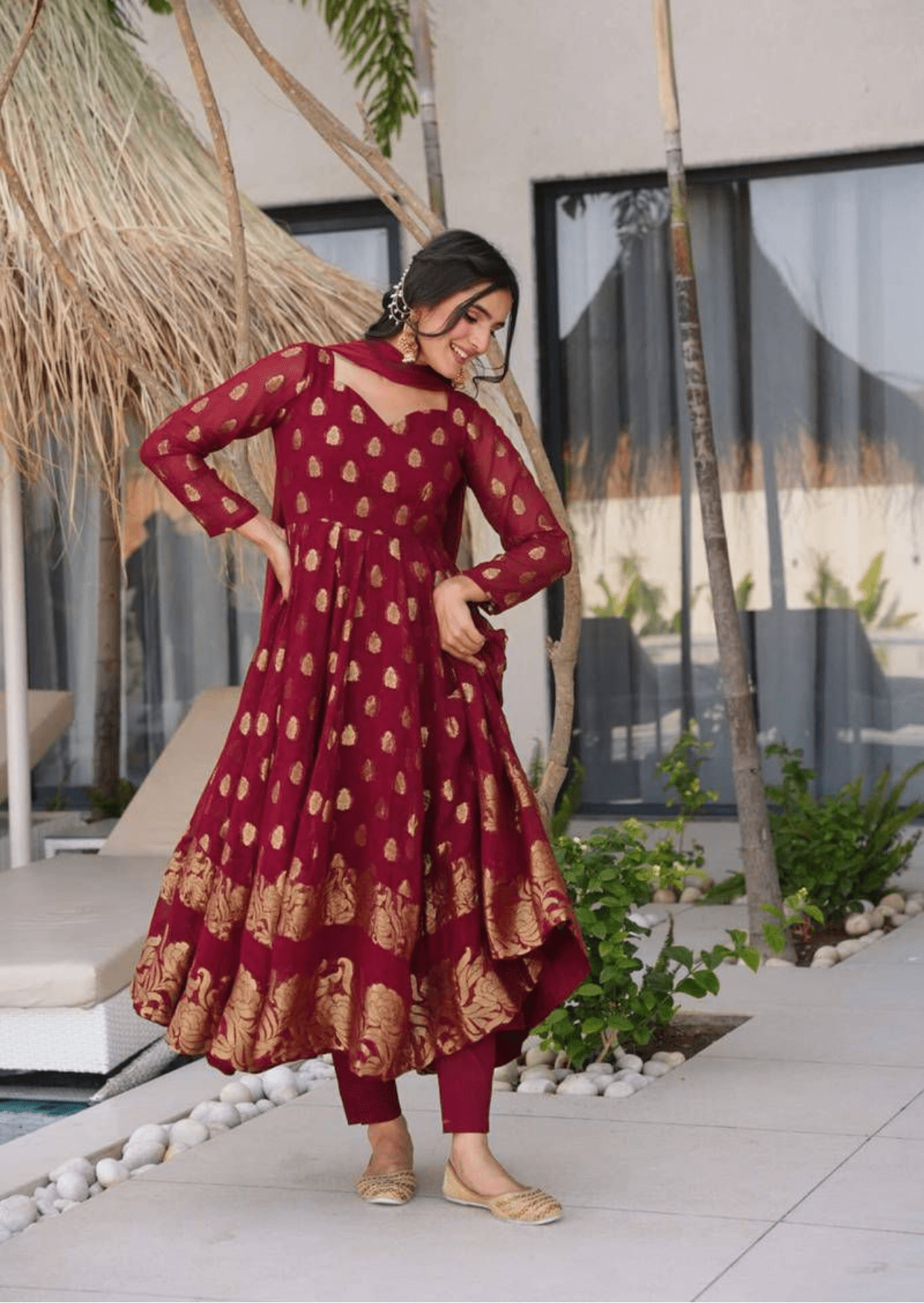 Gulmohar Maroon Anarkali Suit Set