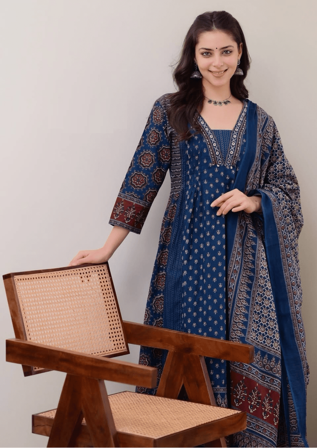 Indigo Blue Handblock Printed Cotton Suit Set