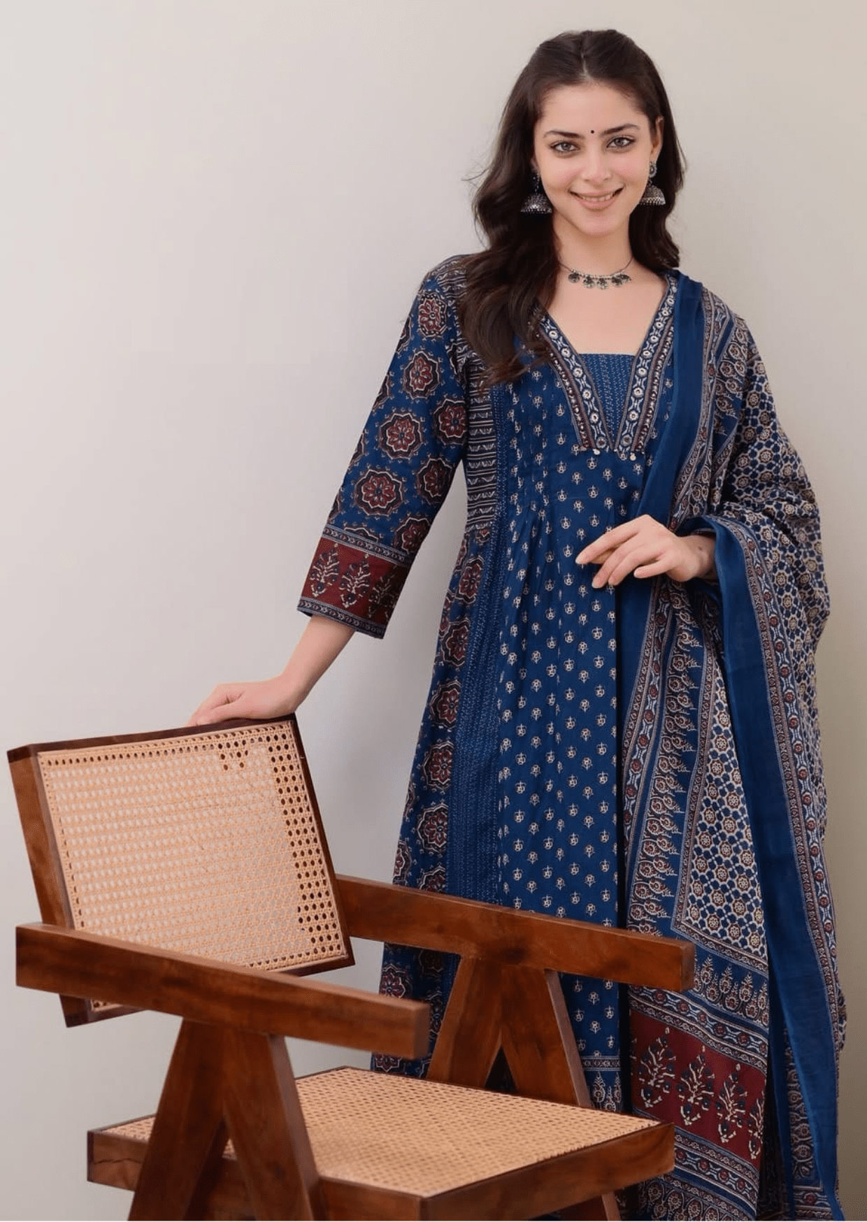 Indigo Blue Handblock Printed Cotton Suit Set