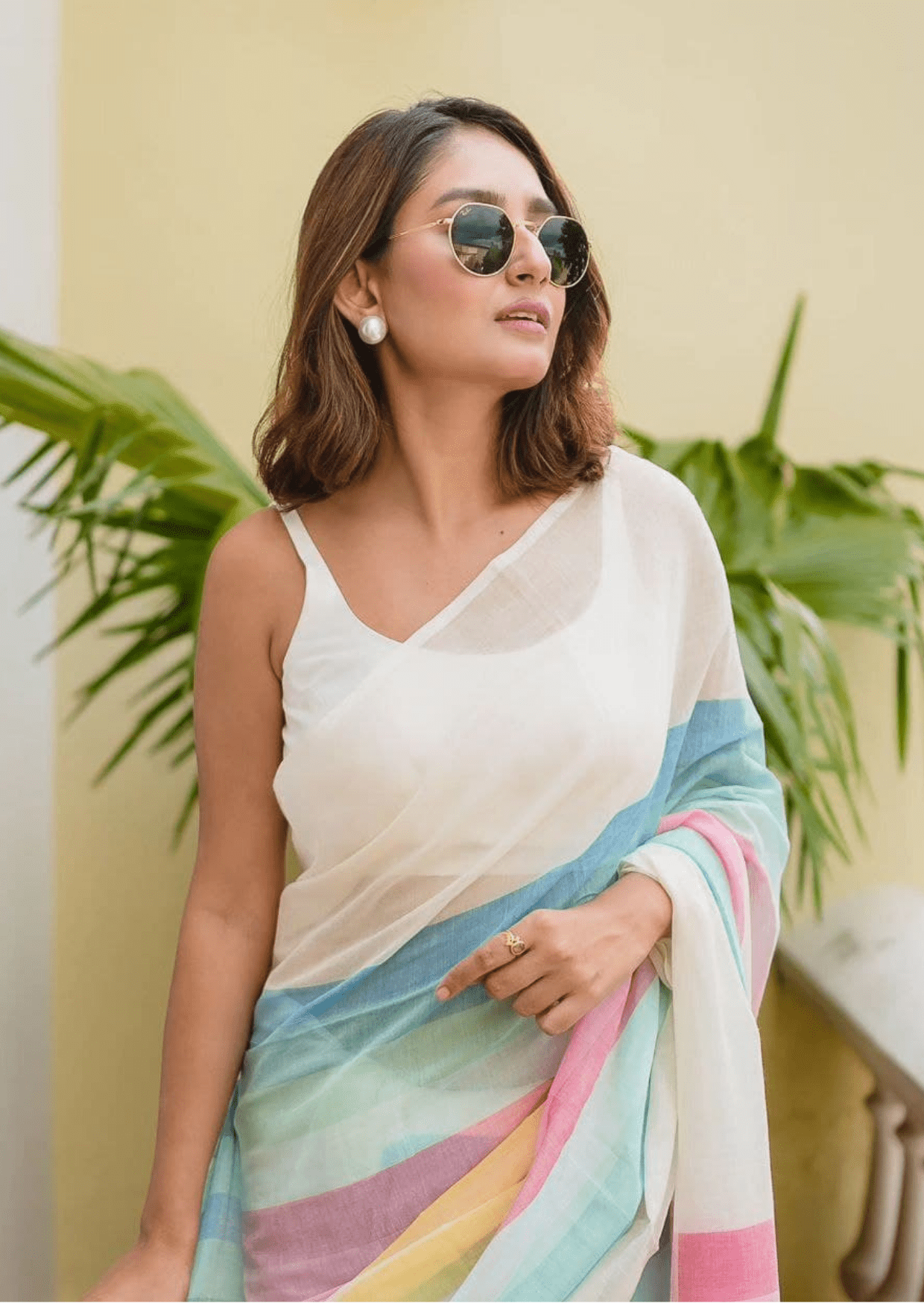 Ira Multicolor Pastel Stripe Linen Saree