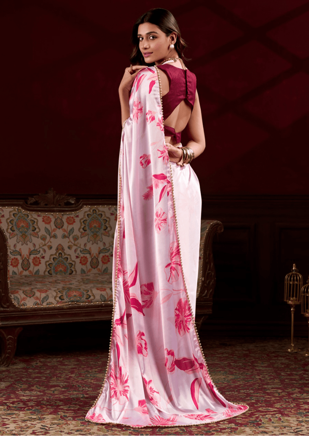 Ishitha Pink Petal Satin Silk Saree