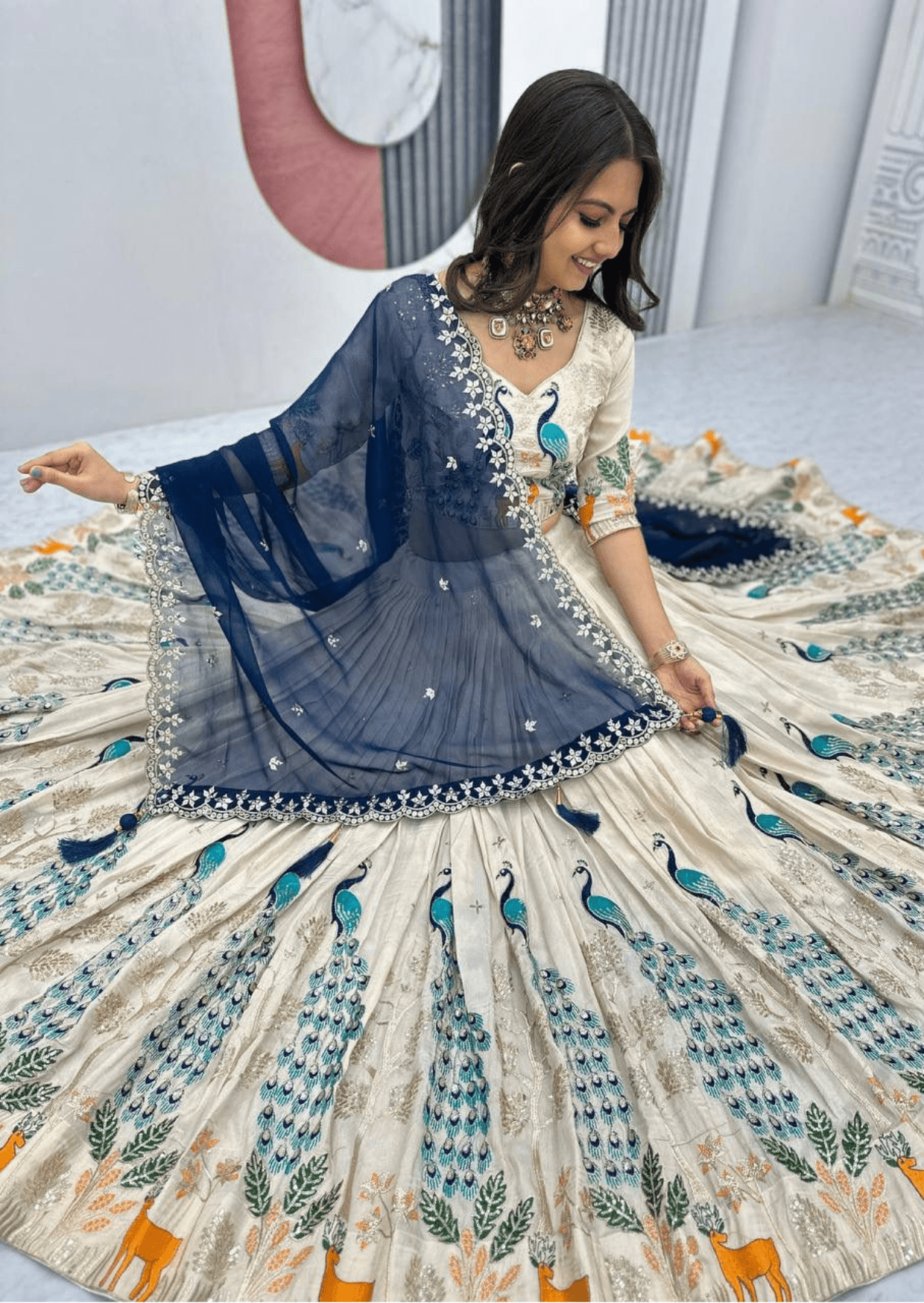 Maharani Vivaan Peacock Tissue Silk Lehenga Set