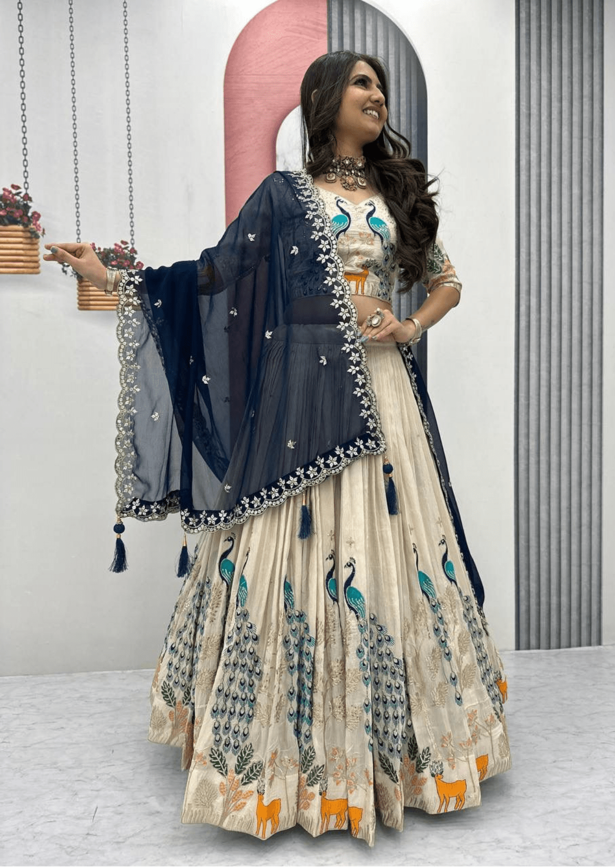 Maharani Vivaan Peacock Tissue Silk Lehenga Set