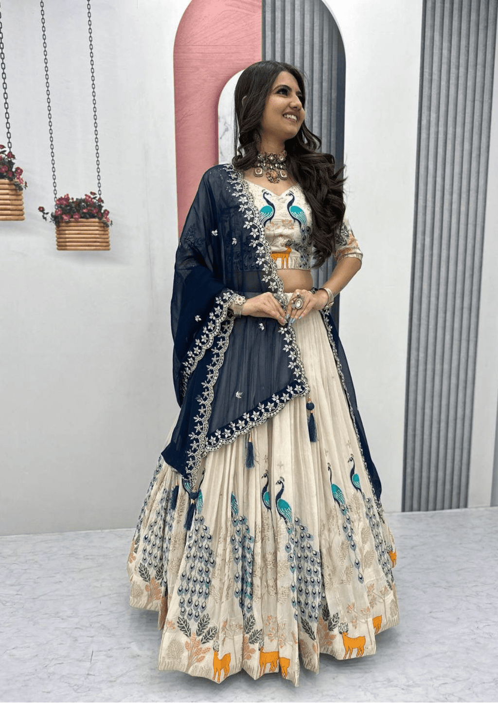 Maharani Vivaan Peacock Tissue Silk Lehenga Set