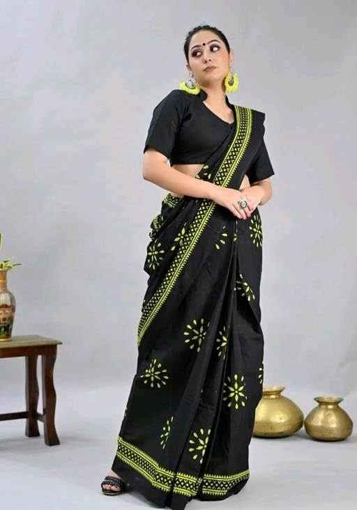 Noor Black Mulmul Cotton Saree