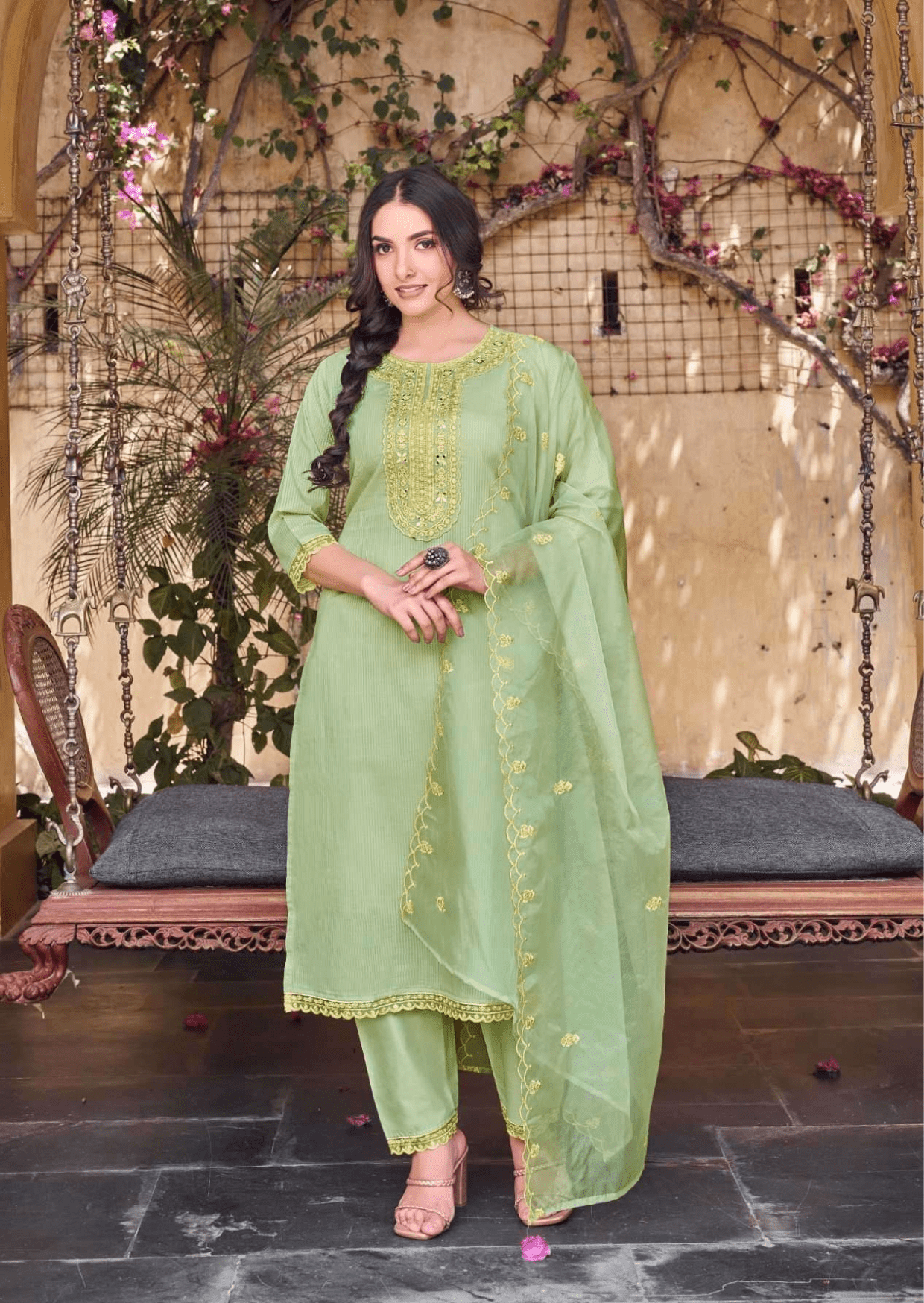 Noor-E-Bahar Celery Green Embroidered Lawn Set