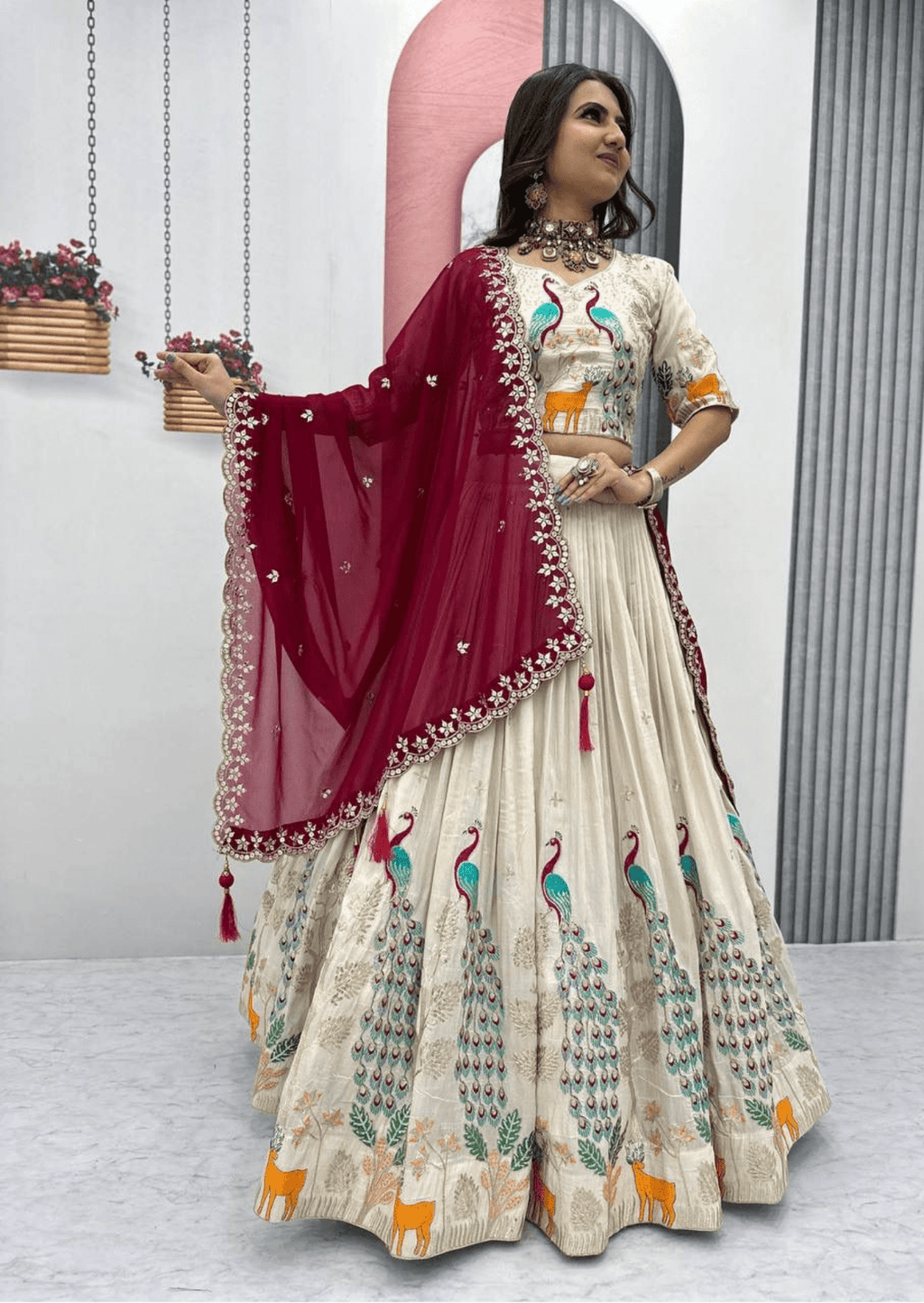 Padmika Royale Peacock Embroidered Tissue Silk Lehenga Set