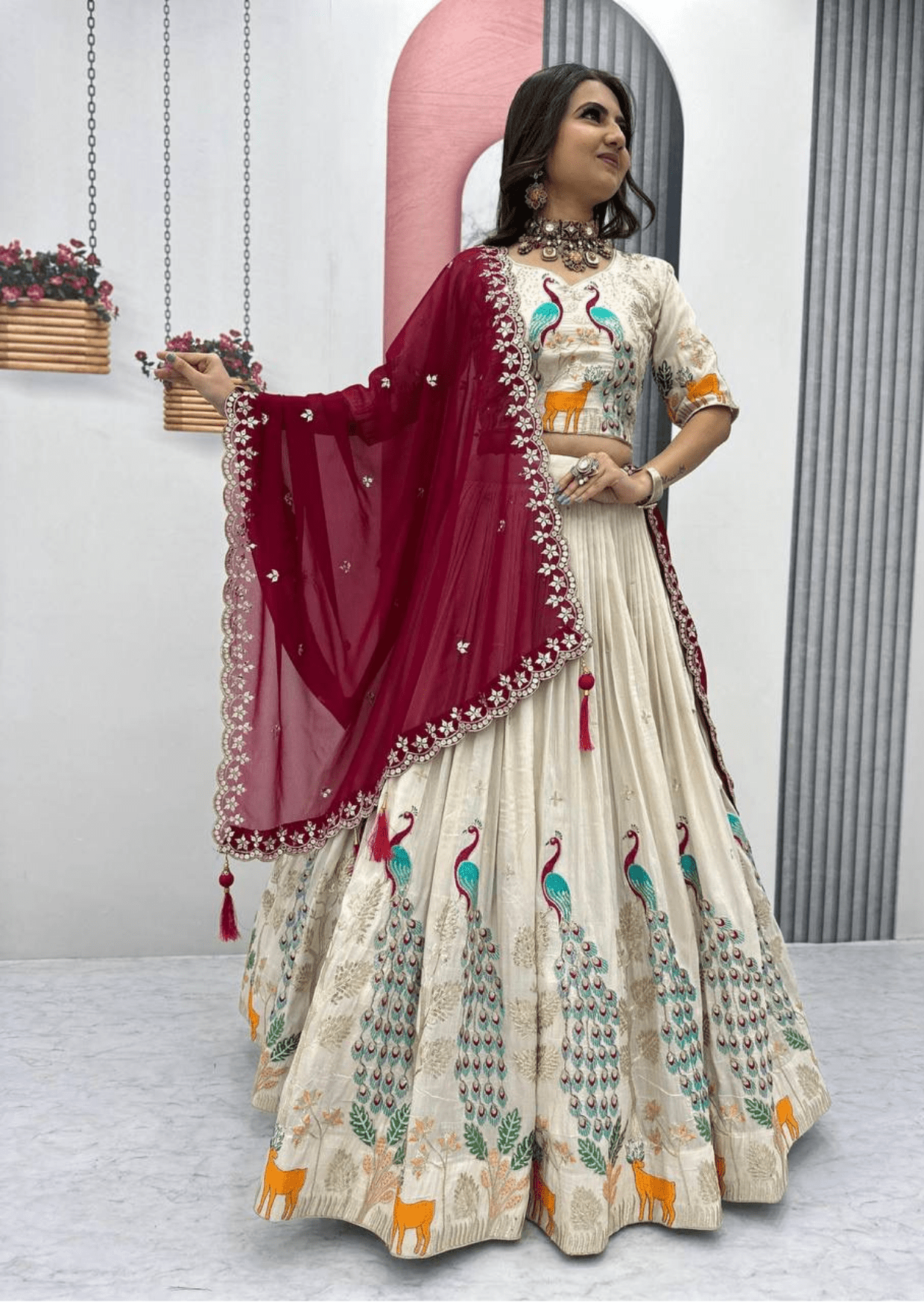 Padmika Royale Peacock Embroidered Tissue Silk Lehenga Set