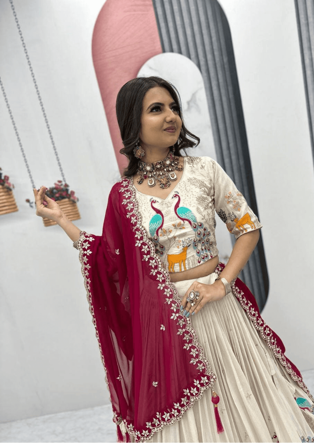 Padmika Royale Peacock Embroidered Tissue Silk Lehenga Set