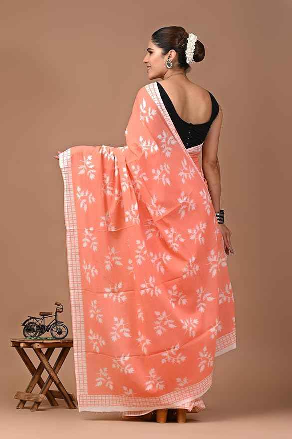Peach Pataka Summer Bloom Mulmul Cotton Saree