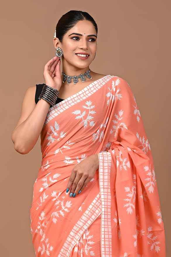 Peach Pataka Summer Bloom Mulmul Cotton Saree
