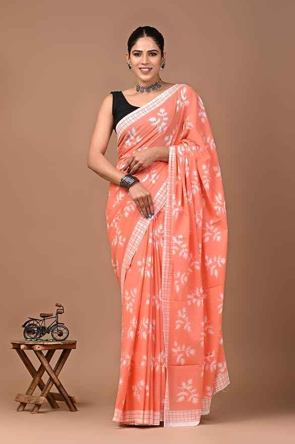 Peach Pataka Summer Bloom Mulmul Cotton Saree