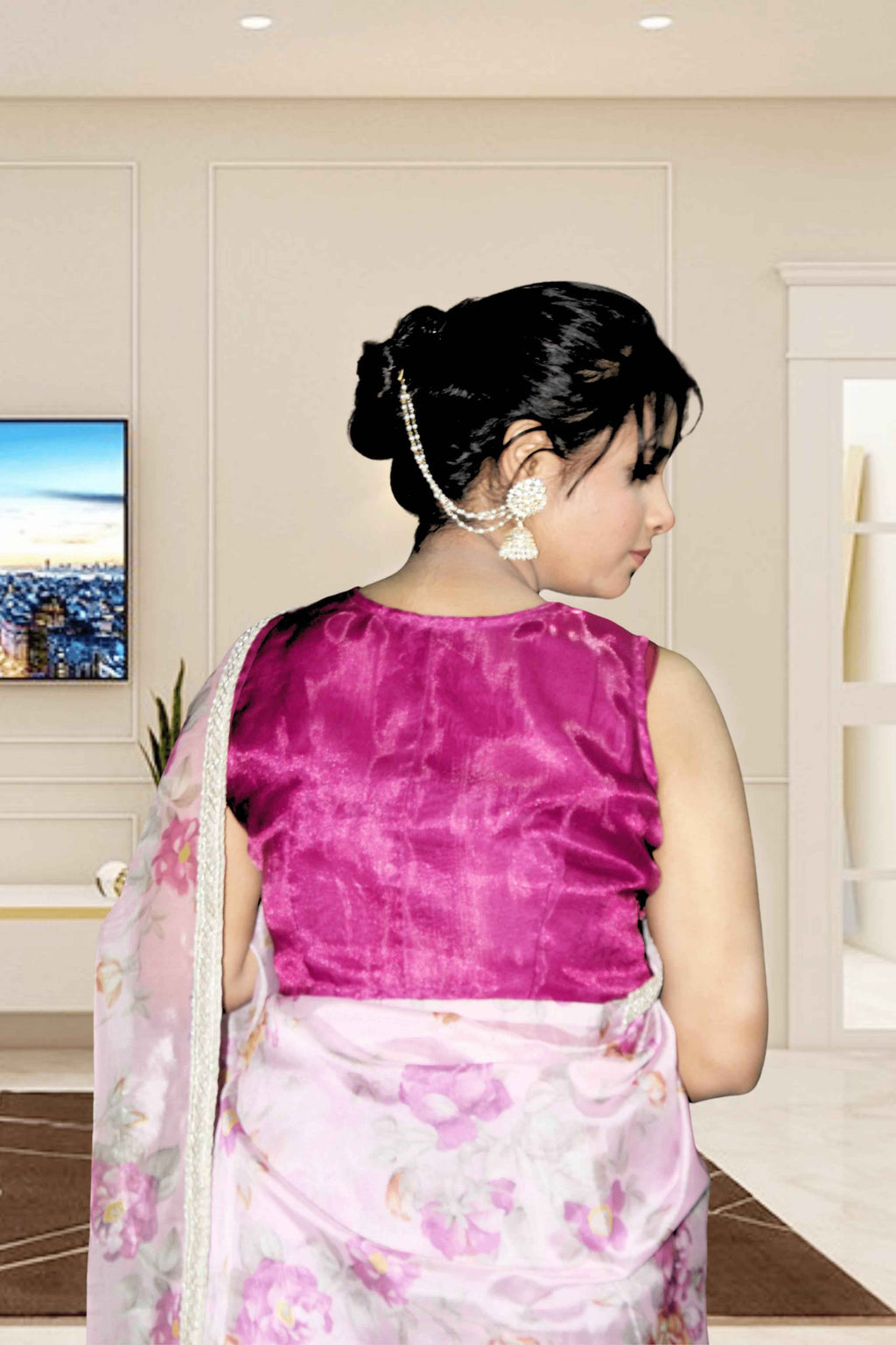 Pink Moon Floral Organza Saree with Blouse