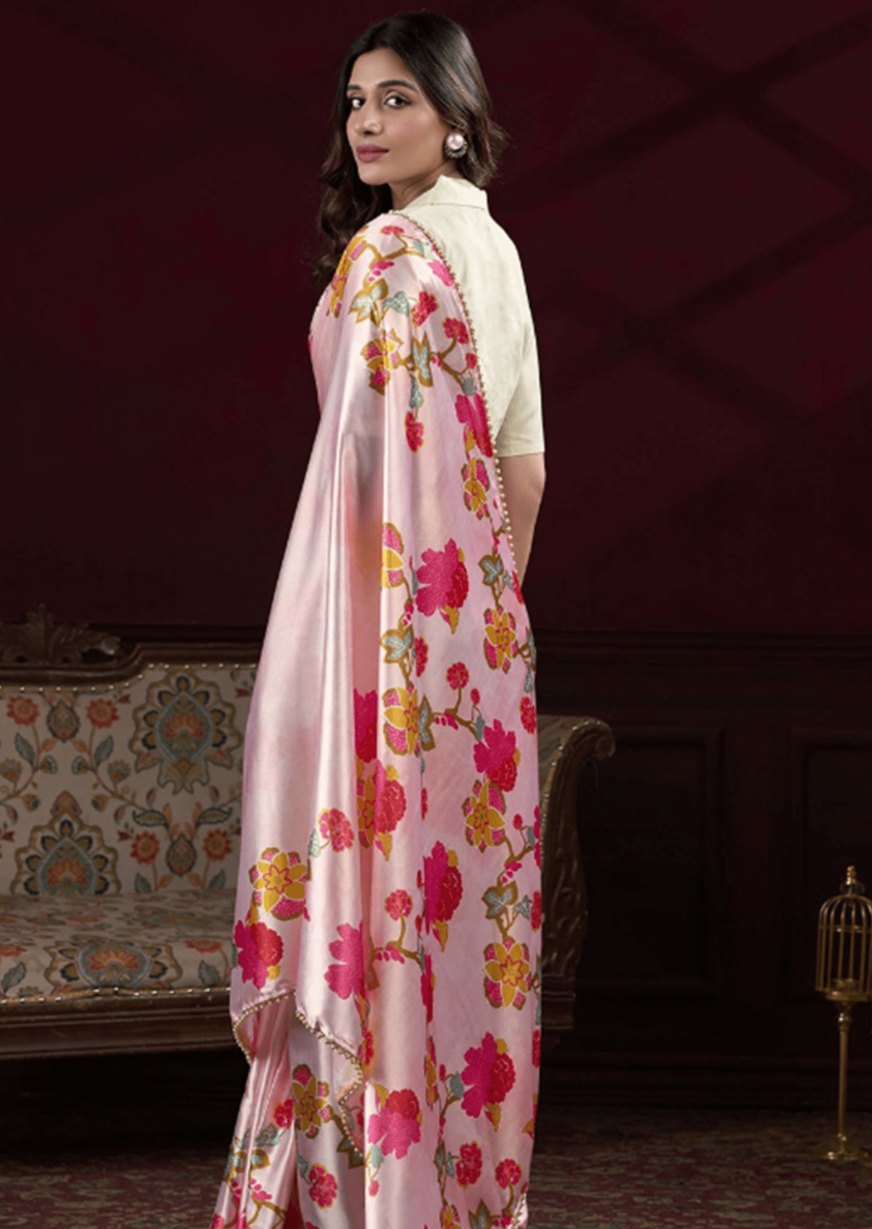 Prisha Blush Bloom Satin Silk Saree