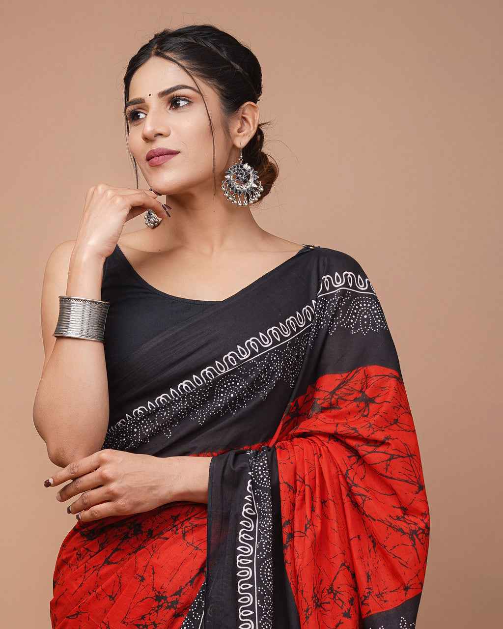 Raging Rouge Bagru Blaze Mulmul Cotton Saree