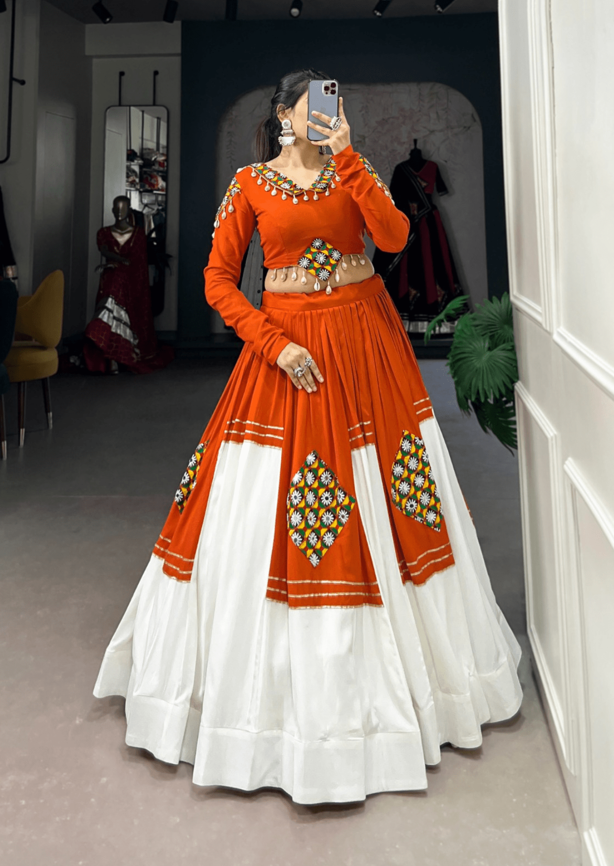 Rust & Ivory Mirror Work Lehenga Set