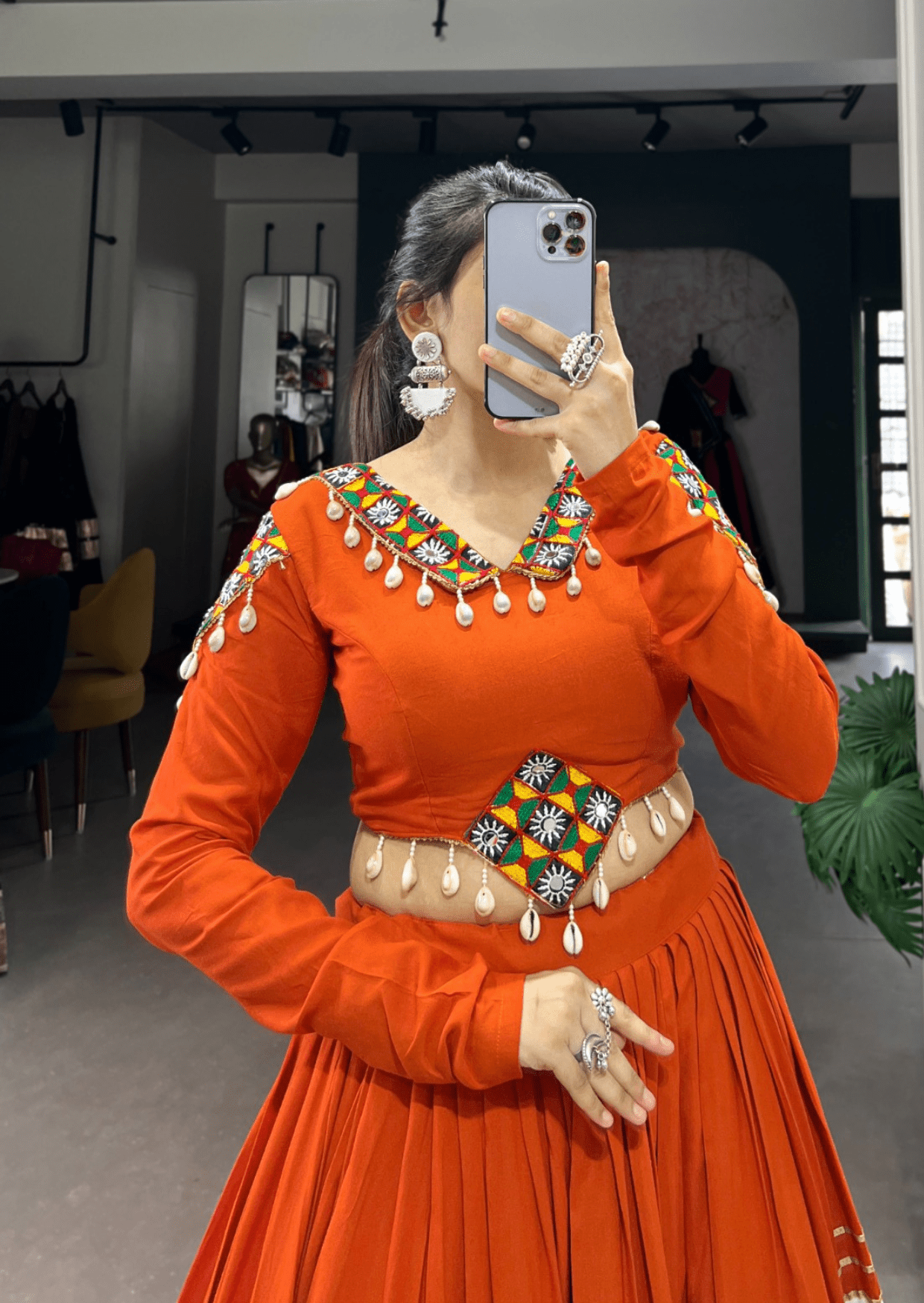 Rust & Ivory Mirror Work Lehenga Set