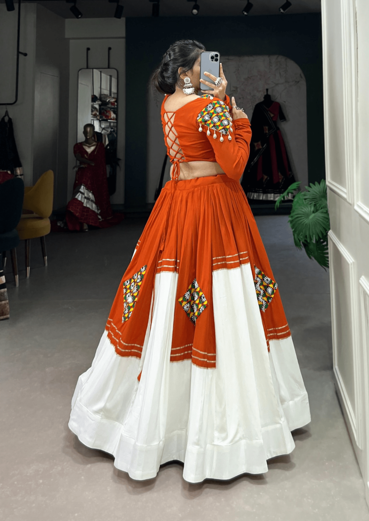 Rust & Ivory Mirror Work Lehenga Set