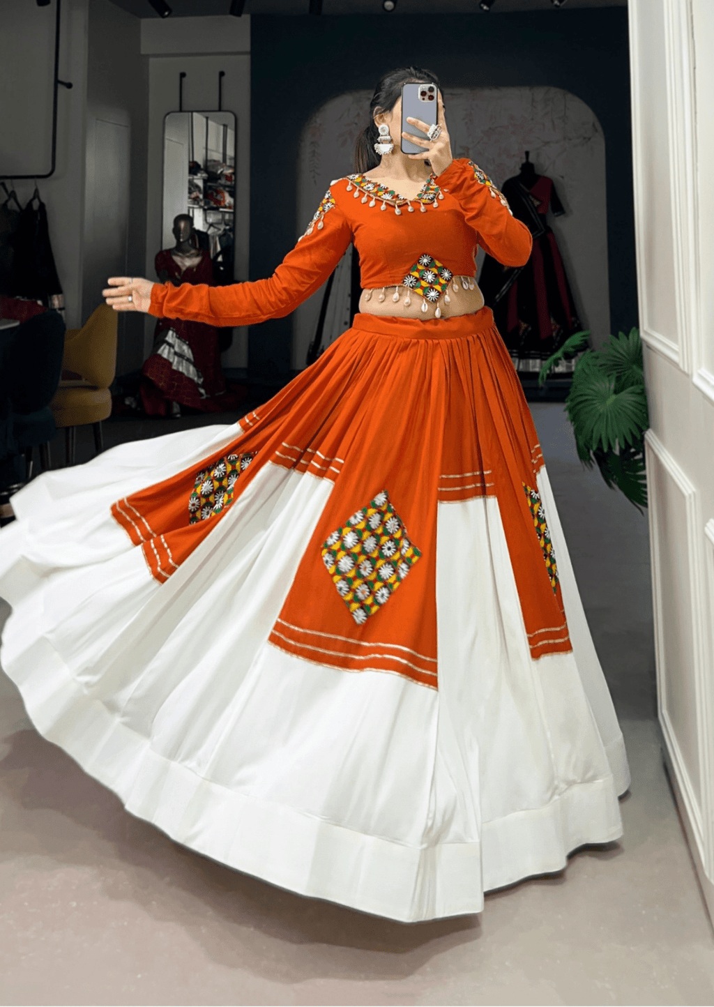 Rust & Ivory Mirror Work Lehenga Set