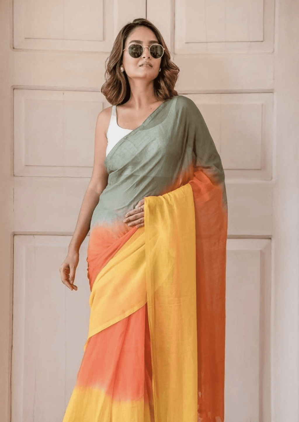 Saanvi Meadow Glow Linen Saree