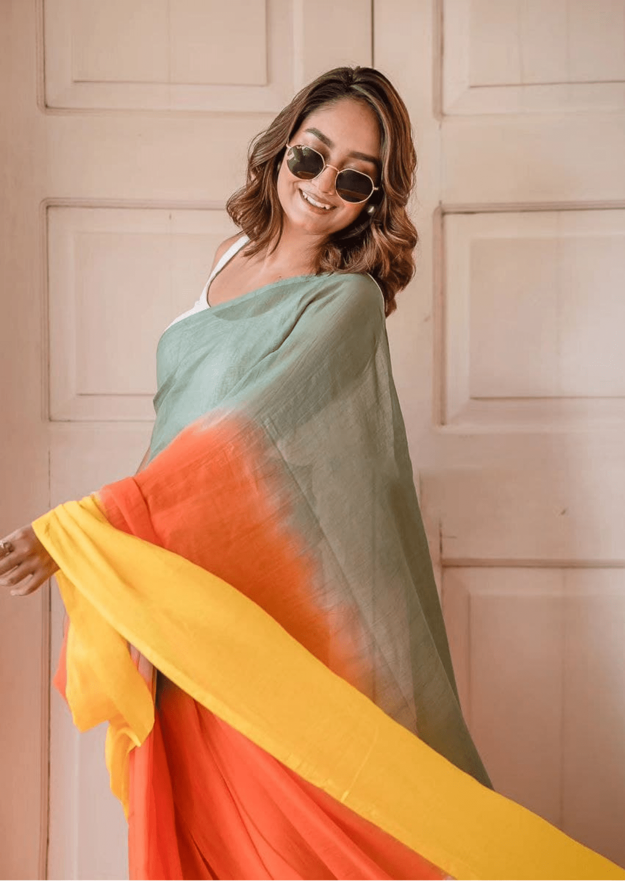 Saanvi Meadow Glow Linen Saree