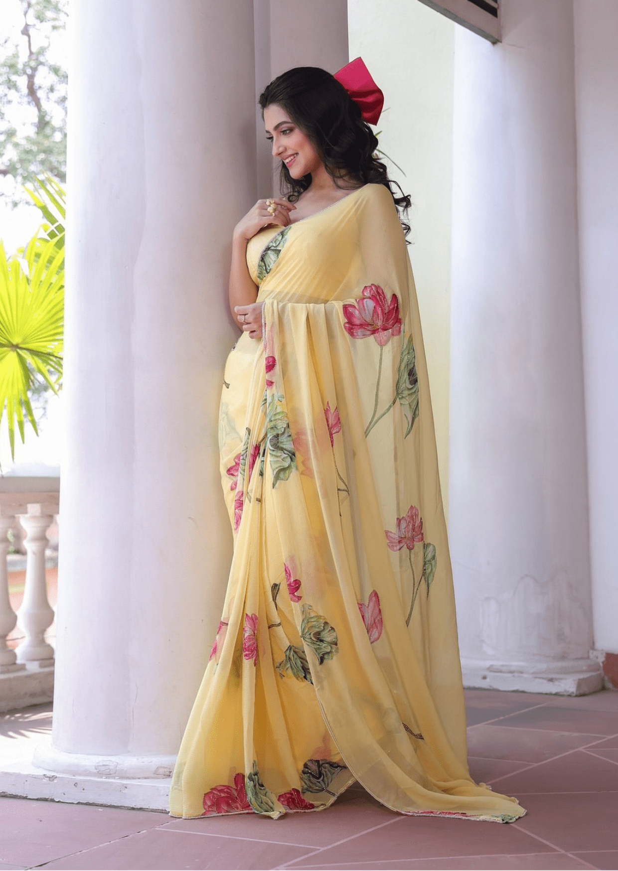 Sunlit Bloom Yellow Floral Chiffon Saree