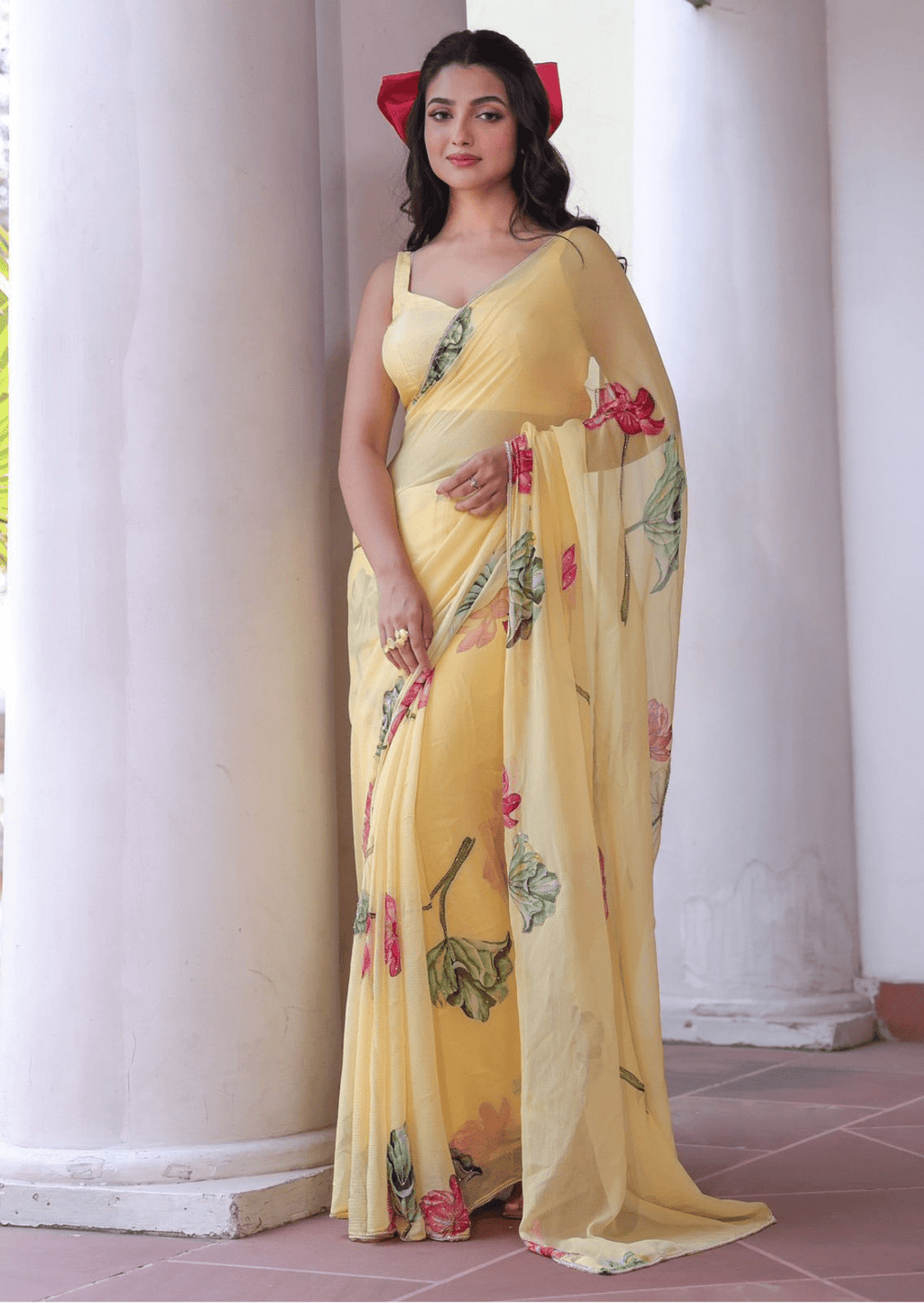 Sunlit Bloom Yellow Floral Chiffon Saree